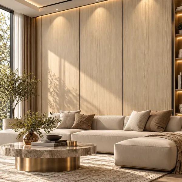 Pale Sand Beige Wood Fine Wavy Vertical Grain Texture back