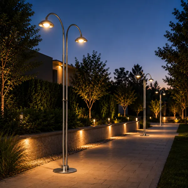 Silver Twin-Arc Street Light – Dual Dome Heads 3D Model back