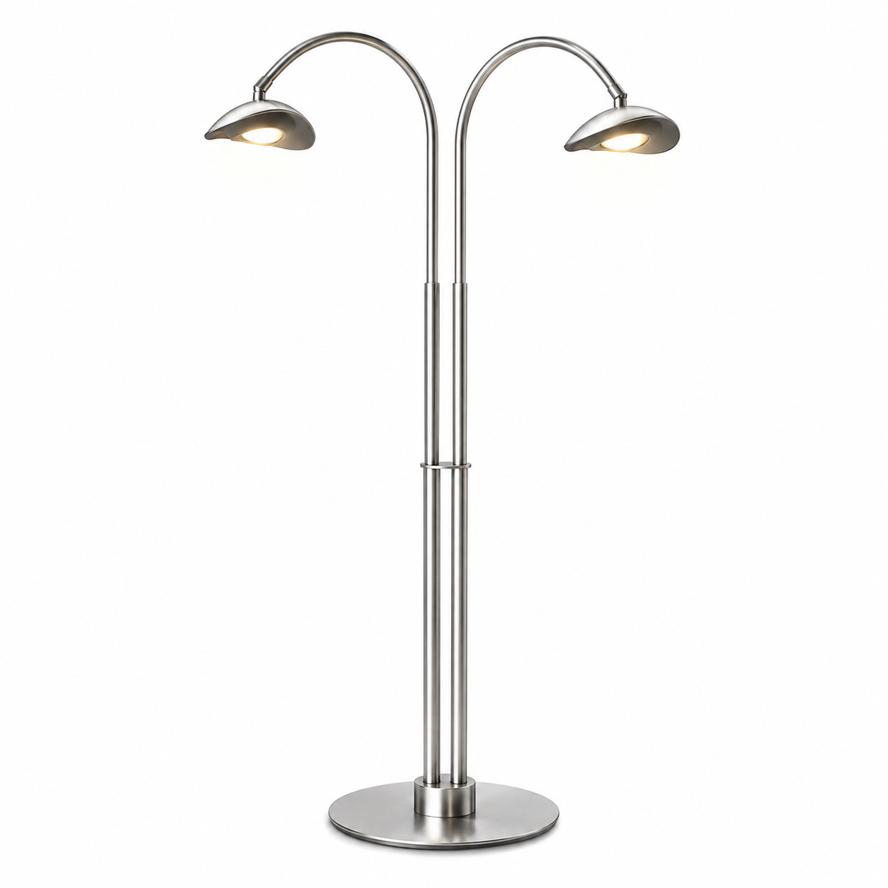 Silver Twin-Arc Street Light – Dual Dome Heads 3D Model 1