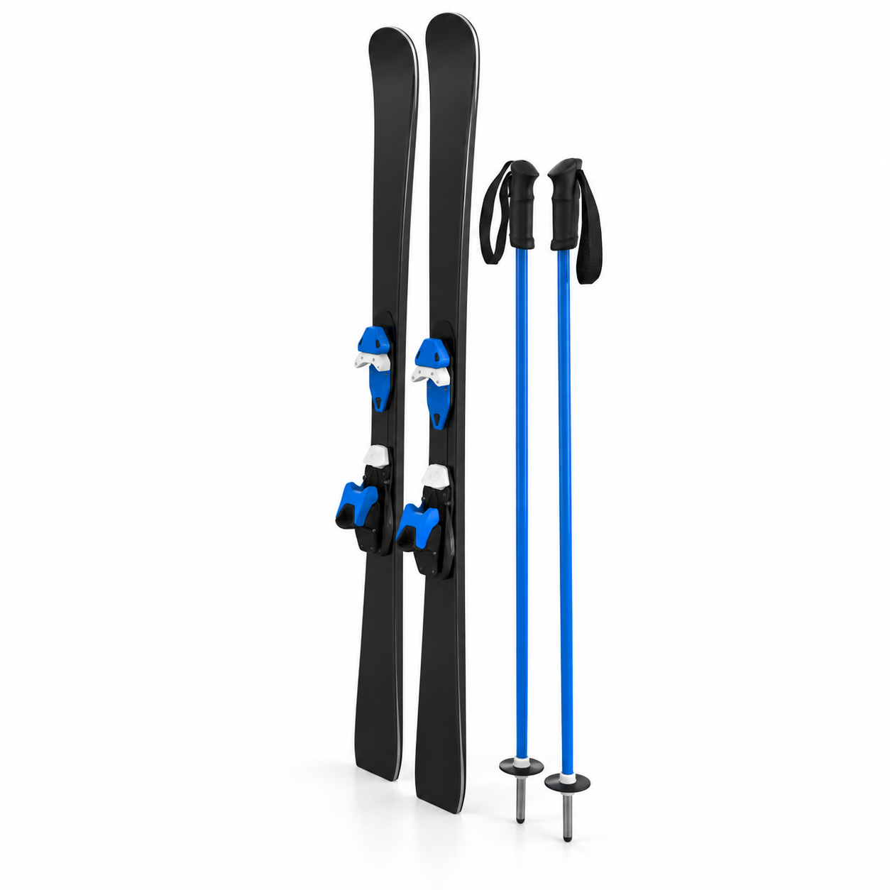 Black Alpine Skis and Blue Ski Poles Set 3D Model 3