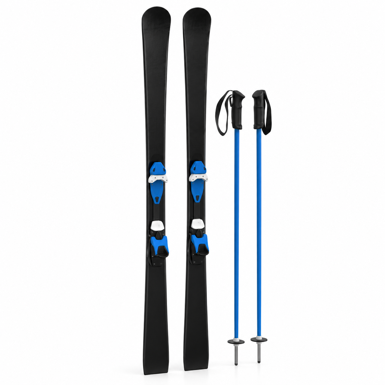 Black Alpine Skis and Blue Ski Poles Set 3D Model