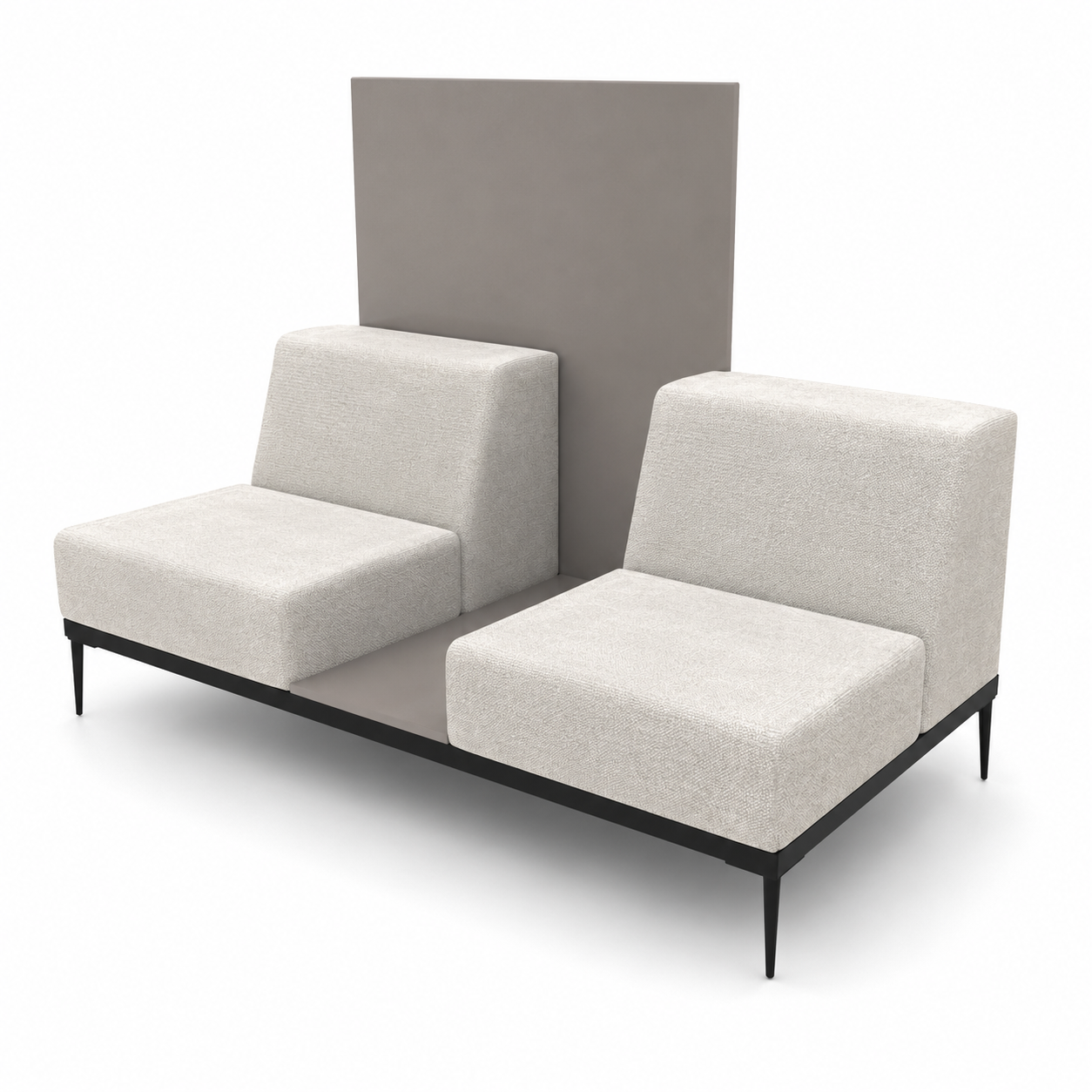 Ivory Modular Lounge Bench – Tall Gray Privacy Panel 3D Model 3