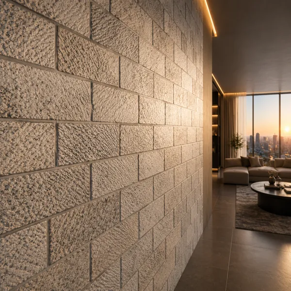 Warm Beige Chiseled Stone Blockwork Texture back