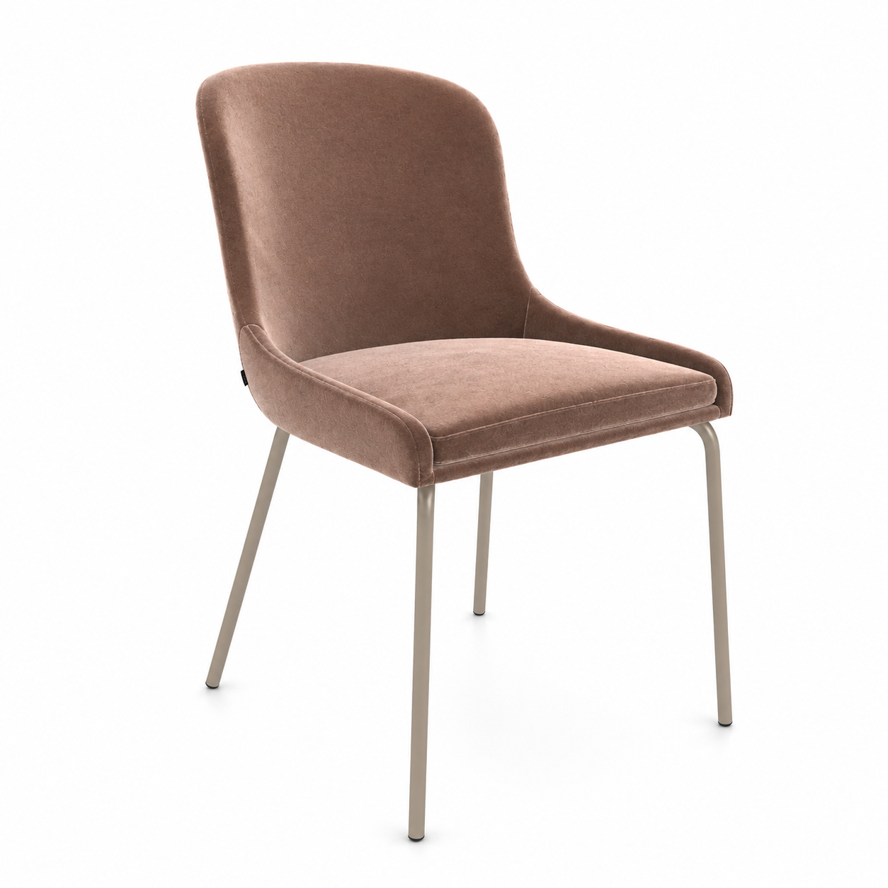 Dusty Rose Upholstered Chair – Beige Metal Legs 3D Model 1