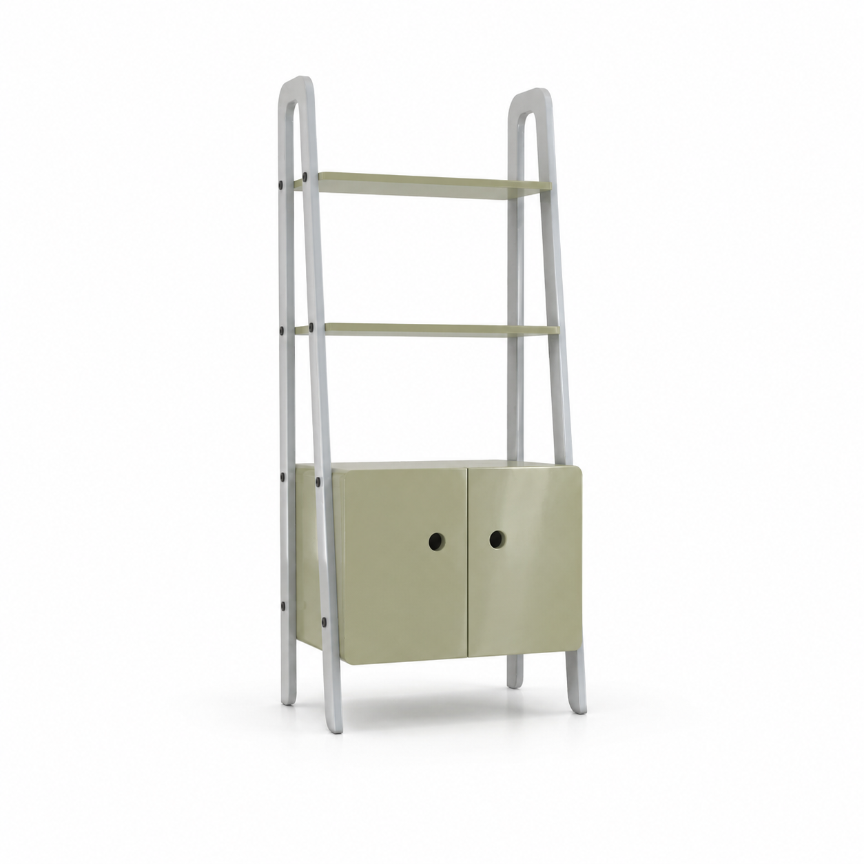 Sage Green Ladder Cabinet – White Frame & Open Shelves 3D Model 1