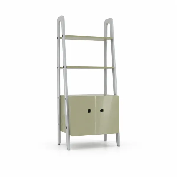 Sage Green Ladder Cabinet – White Frame & Open Shelves 3D Model