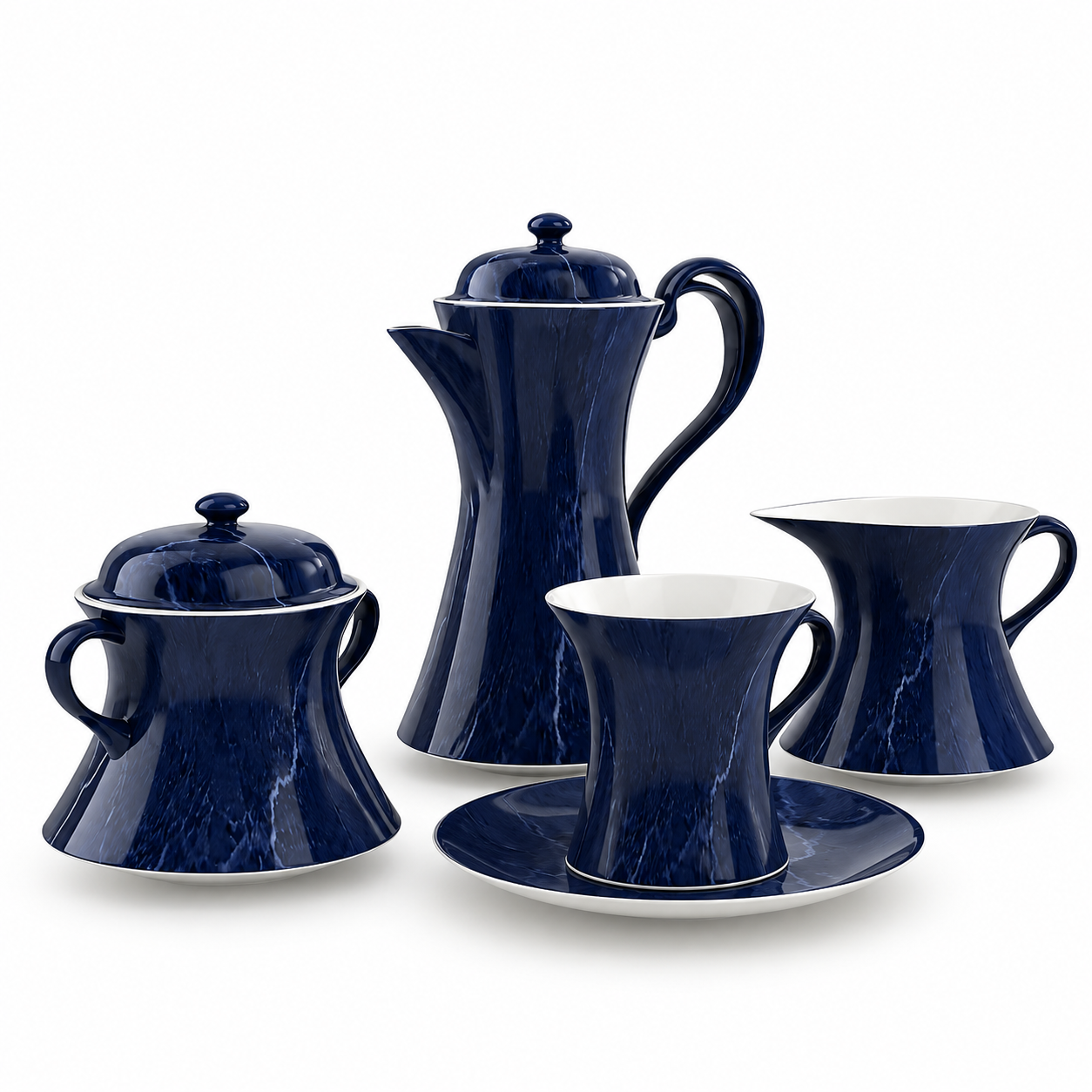 Navy Marble Pattern Porcelain Tea Set 3D Model 3