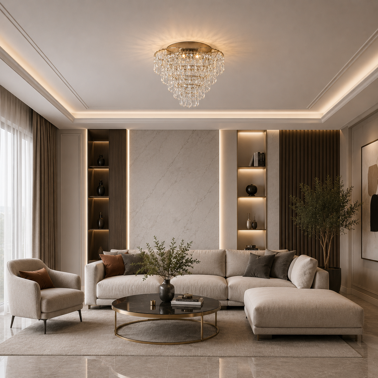 Gold Cascade Crystal Ceiling Chandelier 3D Model 3