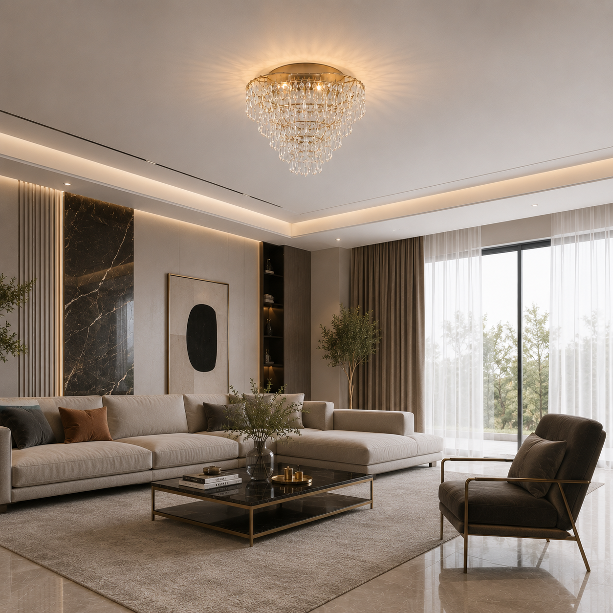 Gold Cascade Crystal Ceiling Chandelier 3D Model 2