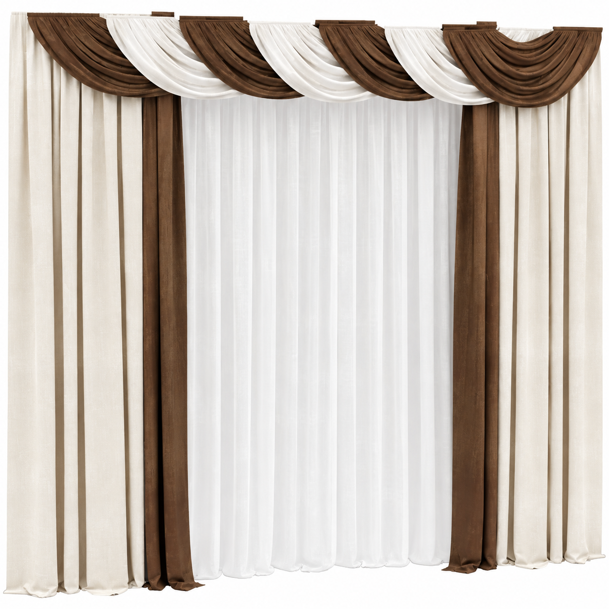 Brown White Swag Curtain Set 3D Model
