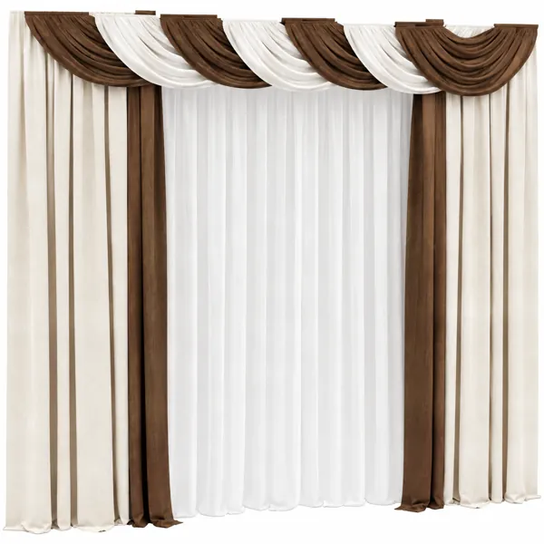 Brown White Swag Curtain Set 3D Model