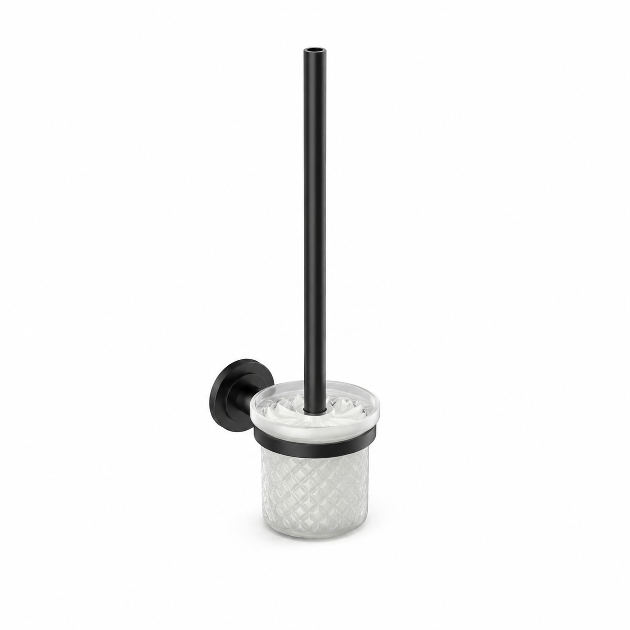 Wall Mounted Toilet Brush Holder – Black Metal & Textured Glass 3D Model