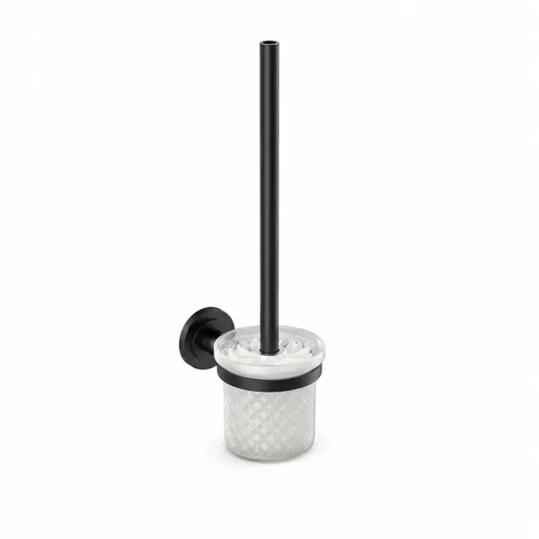 Wall Mounted Toilet Brush Holder – Black Metal & Textured Glass 3D Model