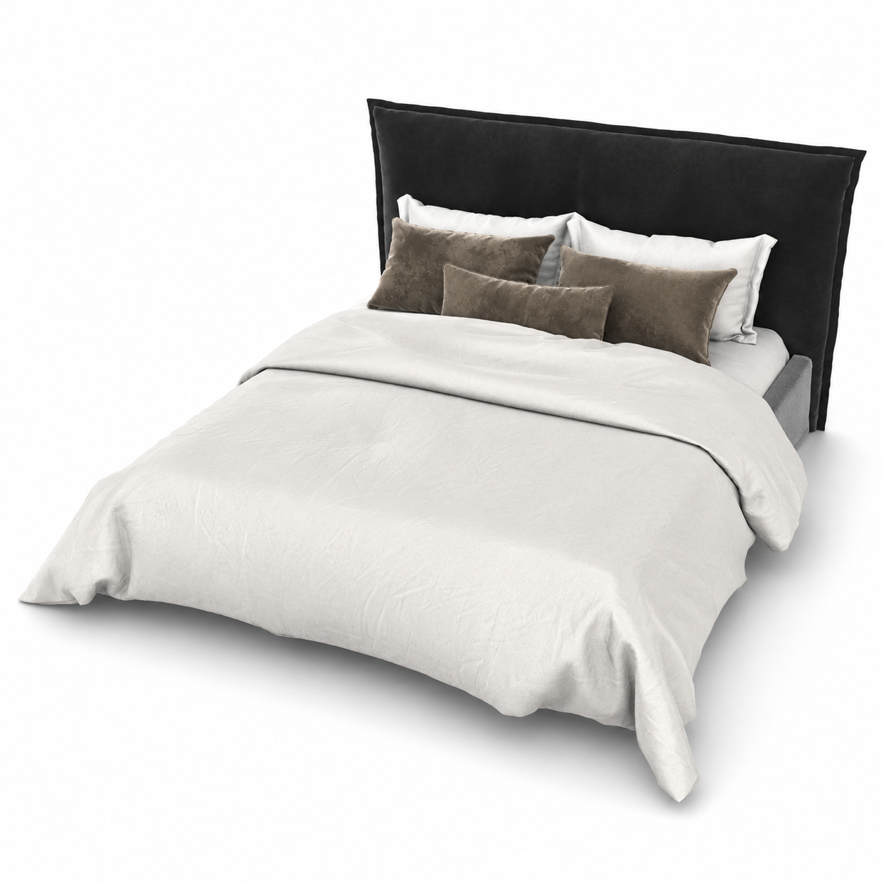 Black Pillow-Edge Upholstered Bed 3D Model 3