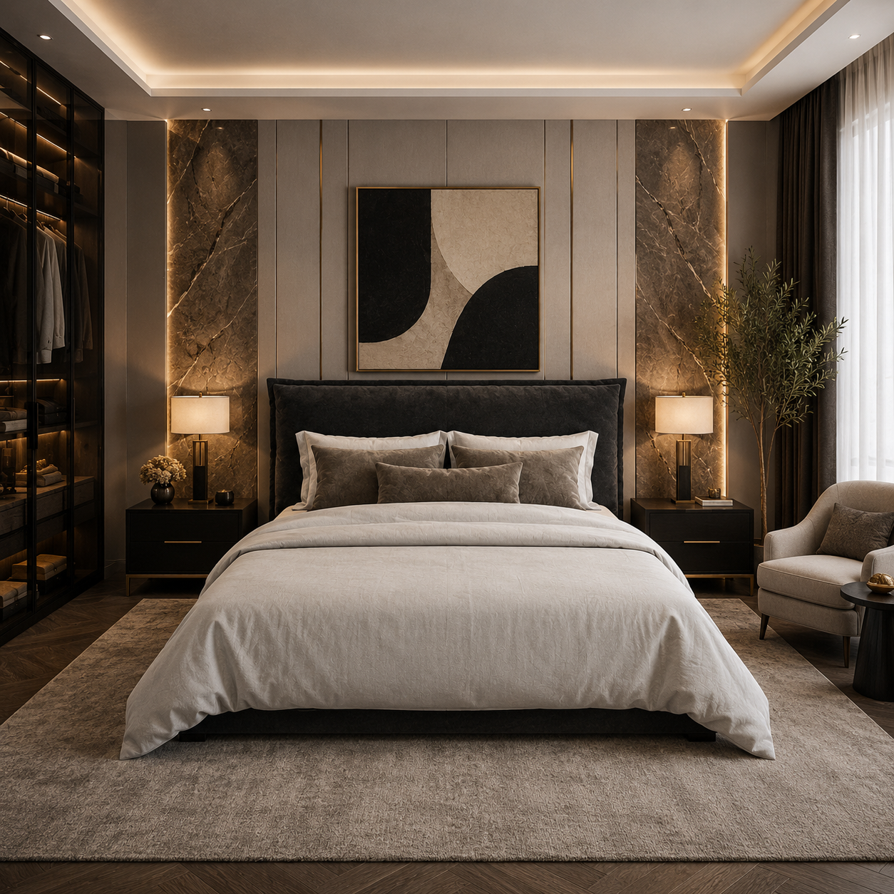 Black Pillow-Edge Upholstered Bed 3D Model 4