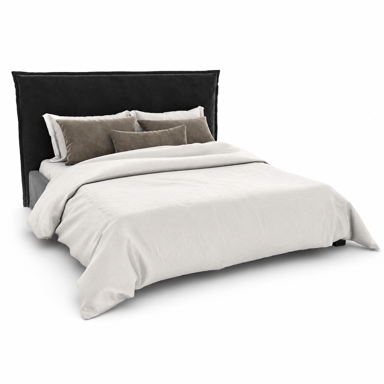 Black Pillow-Edge Upholstered Bed 3D Model 1
