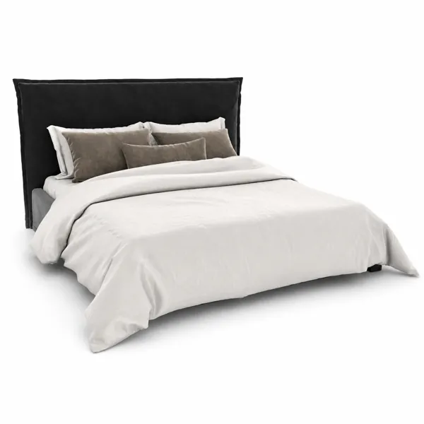 Black Pillow-Edge Upholstered Bed 3D Model