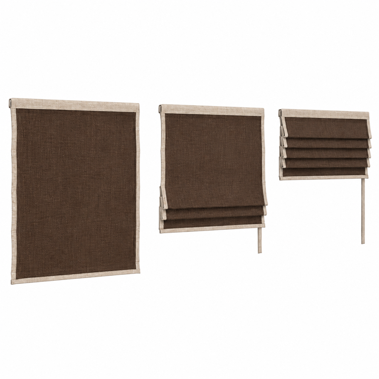 Brown Fabric Roman Shade Set 3D Model 1