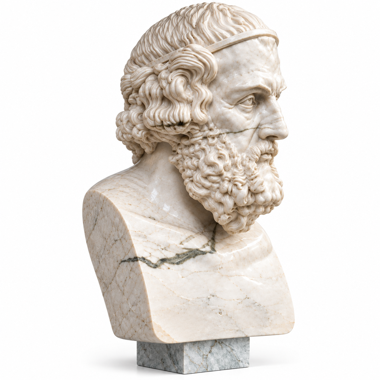 Classical Bearded Man Marble Effect Bust 3D Model 3