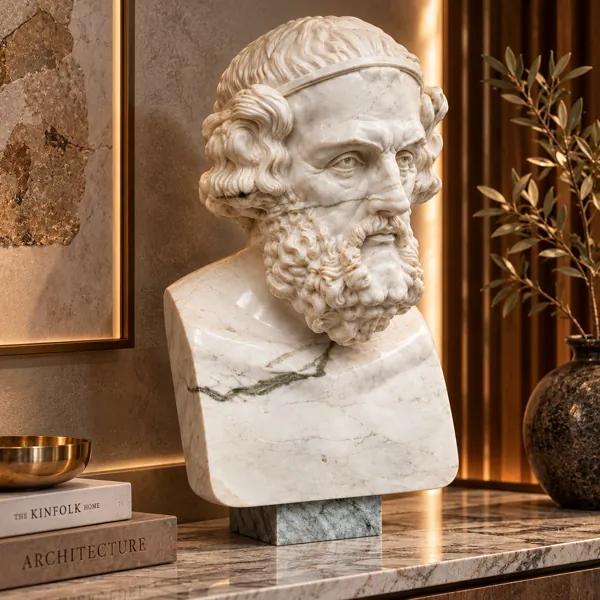 Classical Bearded Man Marble Effect Bust 3D Model back