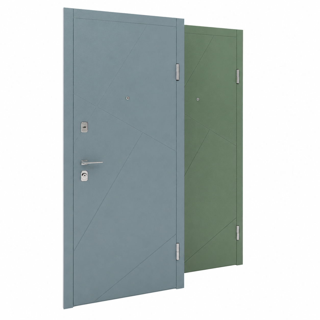 Modern Geometric Wood Door – Blue Gray & Sage Green 3D Model 1