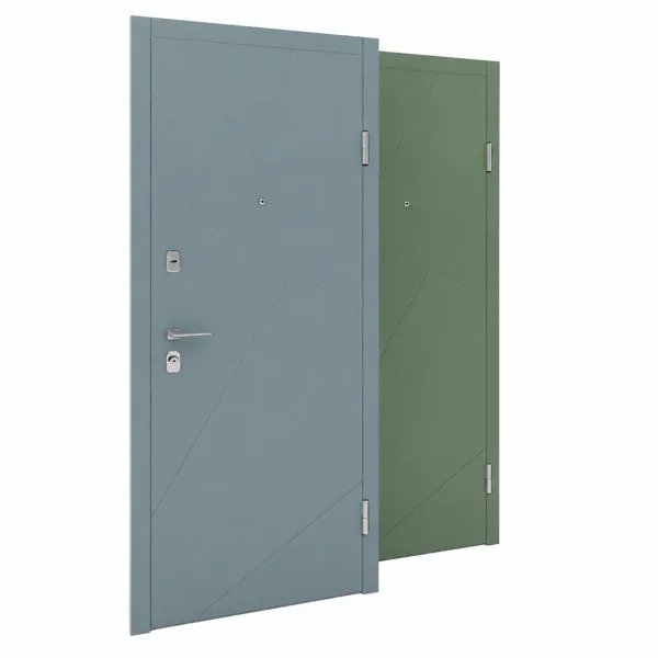 Modern Geometric Wood Door – Blue Gray & Sage Green 3D Model