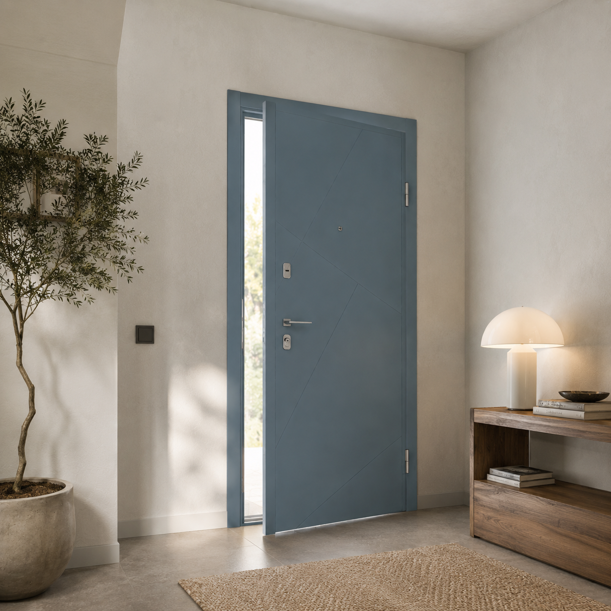 Modern Geometric Wood Door – Blue Gray & Sage Green 3D Model 3