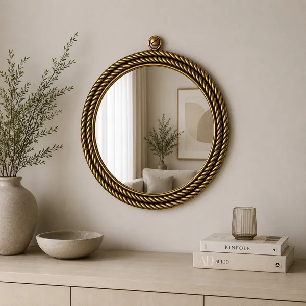 Antique Gold Rope Frame Round Wall Mirror back