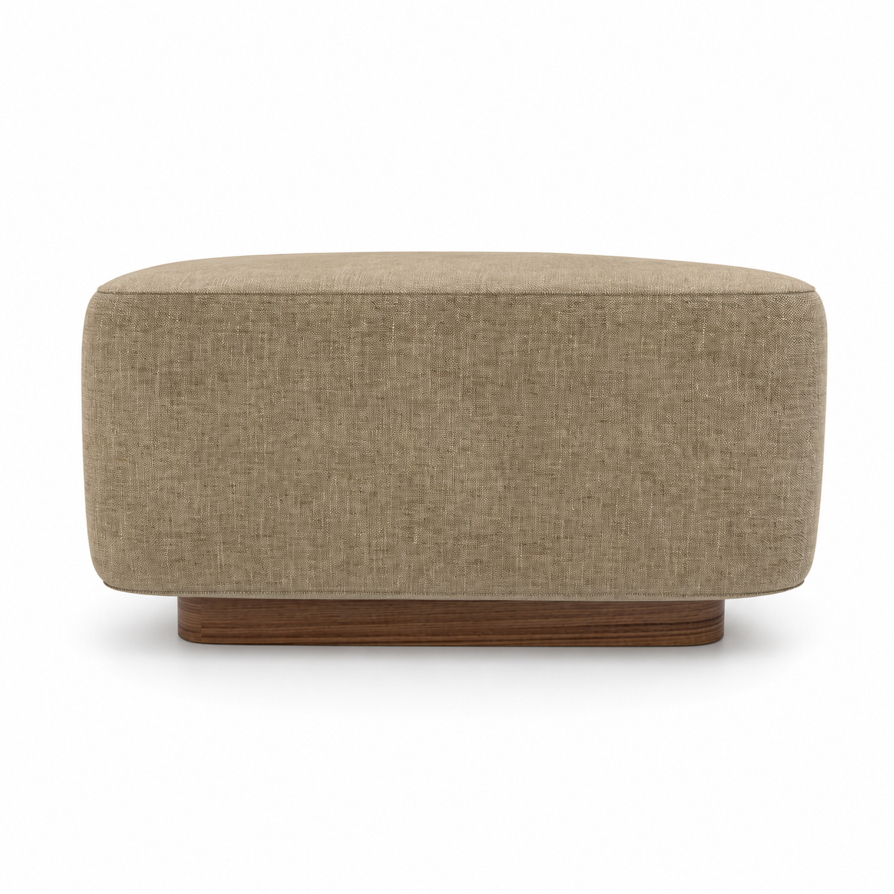 Beige Upholstered Ottoman – Dark Wood Plinth Base 3D Model 3