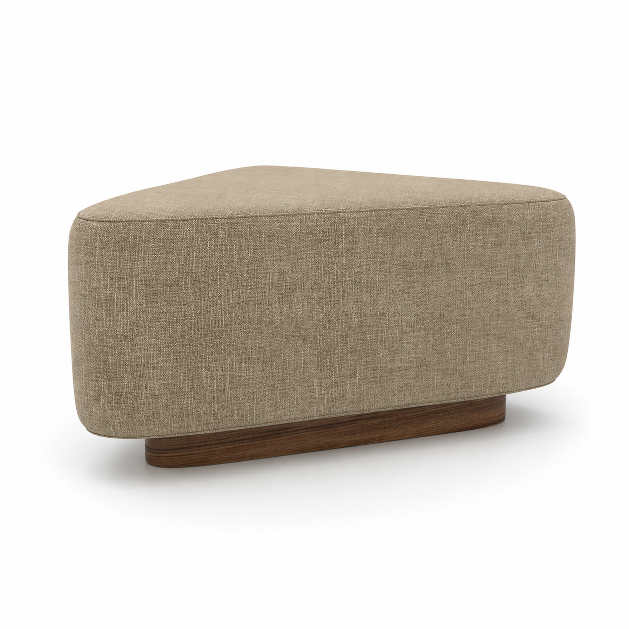 Beige Upholstered Ottoman – Dark Wood Plinth Base 3D Model 1