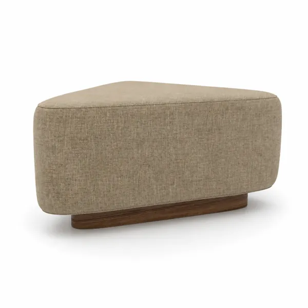Beige Upholstered Ottoman – Dark Wood Plinth Base 3D Model