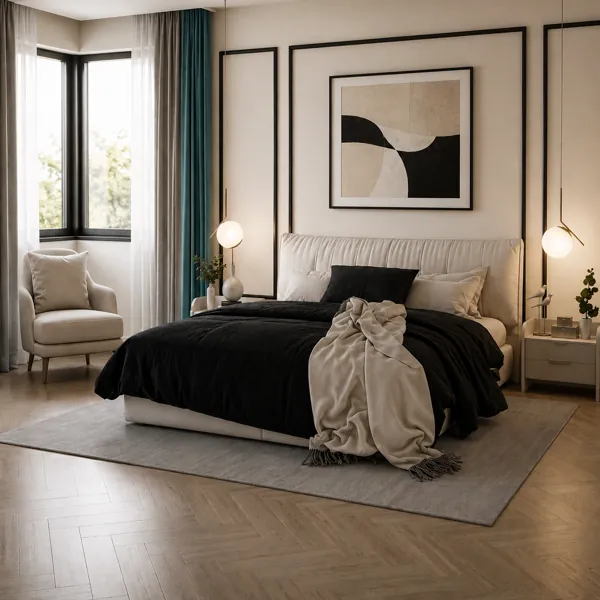 Modern Bedroom 3D Scene – Calm Neutral Palette