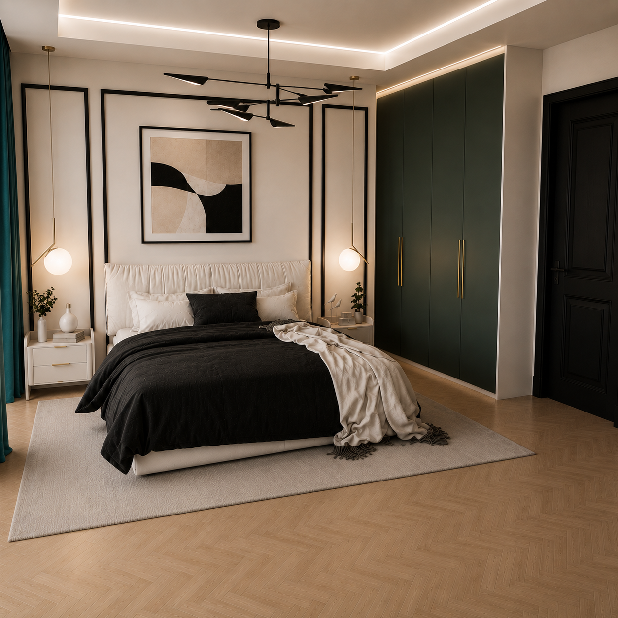 Modern Bedroom 3D Scene – Calm Neutral Palette 4