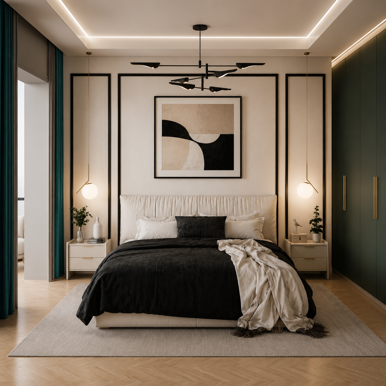 Modern Bedroom 3D Scene – Calm Neutral Palette 3