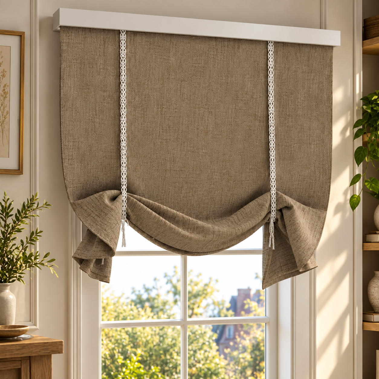 Decorative Tie-Up Roman Shade Set 3D Model 2