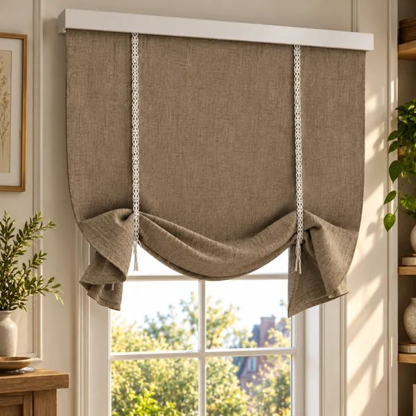Decorative Tie-Up Roman Shade Set 3D Model back