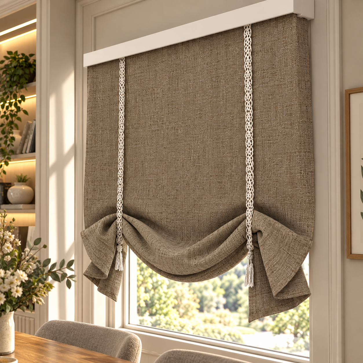 Decorative Tie-Up Roman Shade Set 3D Model 4