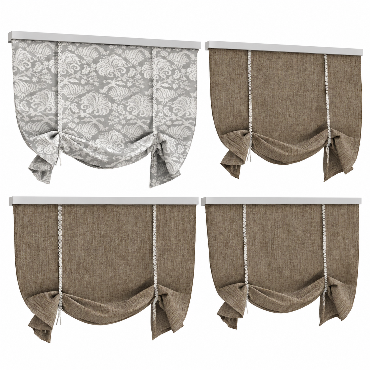 Decorative Tie-Up Roman Shade Set 3D Model 1