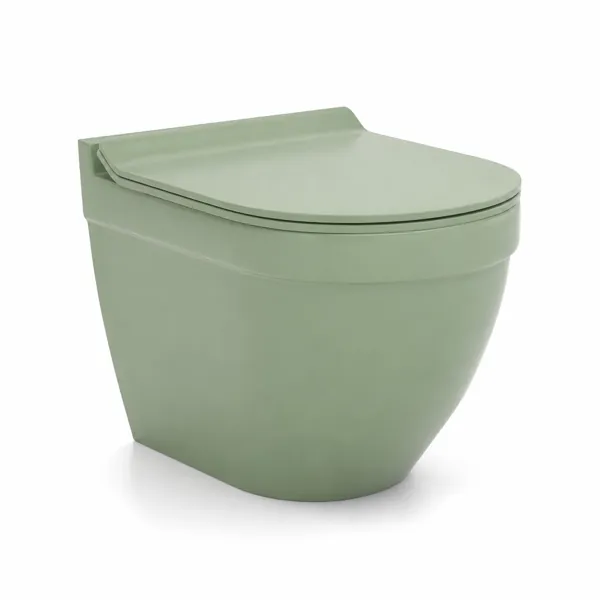 Sage Green Wall-Hung Toilet – Rounded Form 3D Model