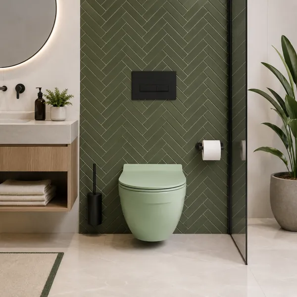 Sage Green Wall-Hung Toilet – Rounded Form 3D Model back
