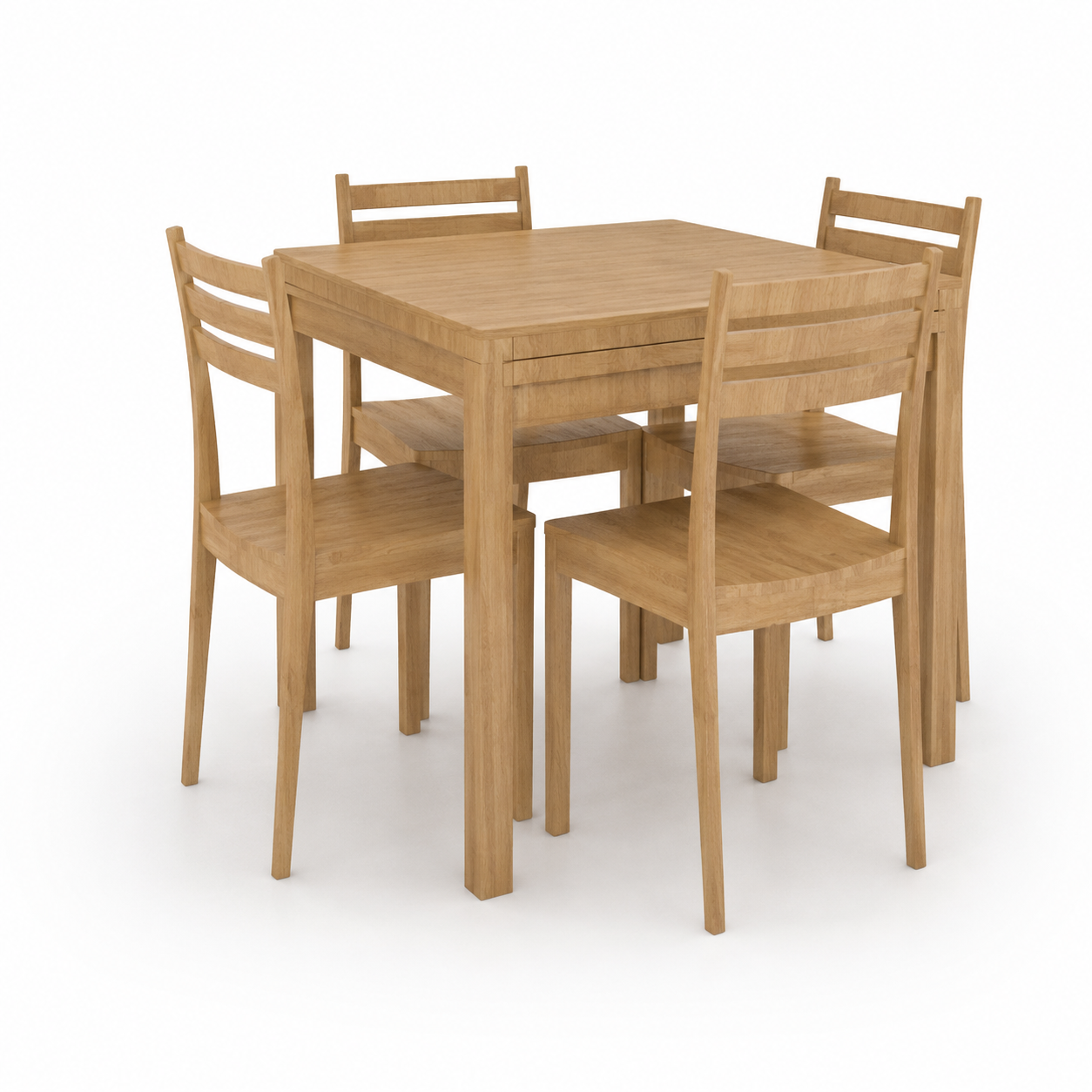 Warm Ivory Dining Set – Rounded Table & Slat-Back Chairs 3D Model