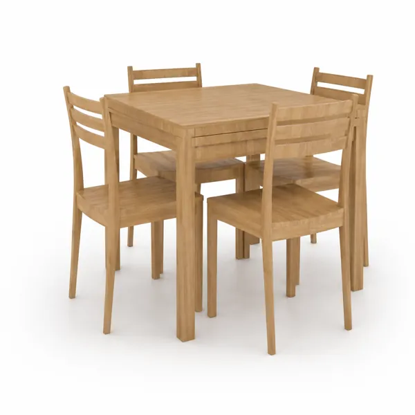 Warm Ivory Dining Set – Rounded Table & Slat-Back Chairs 3D Model