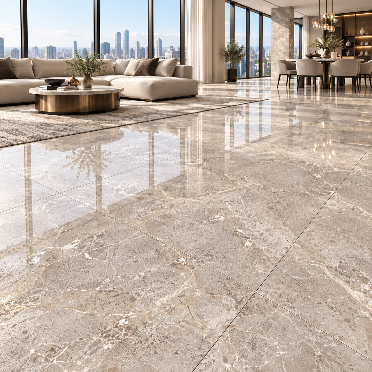 Soft Taupe Beige Fine White Vein Marble Effect Ceramic Texture 2