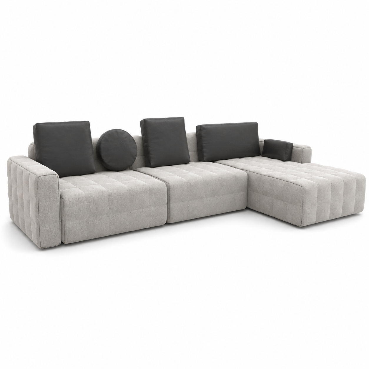 Ivory Channel-Tufted Sectional Sofa – Charcoal Cushions 3D Model 1