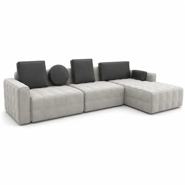 Ivory Channel-Tufted Sectional Sofa – Charcoal Cushions 3D Model