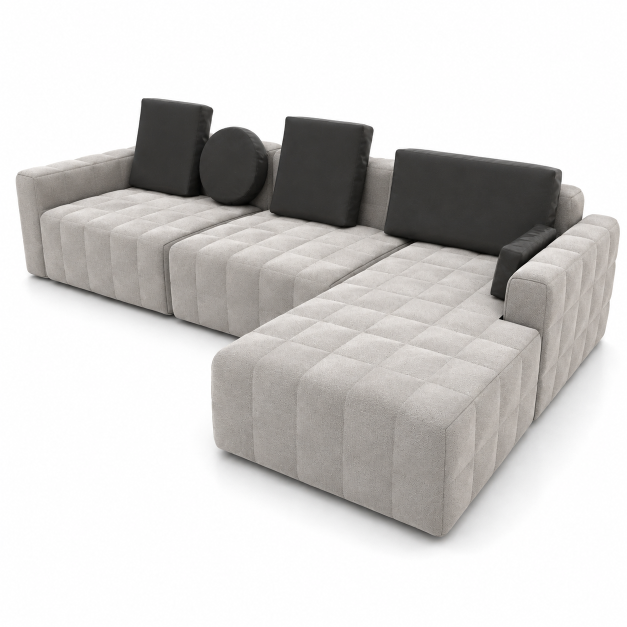 Ivory Channel-Tufted Sectional Sofa – Charcoal Cushions 3D Model 3