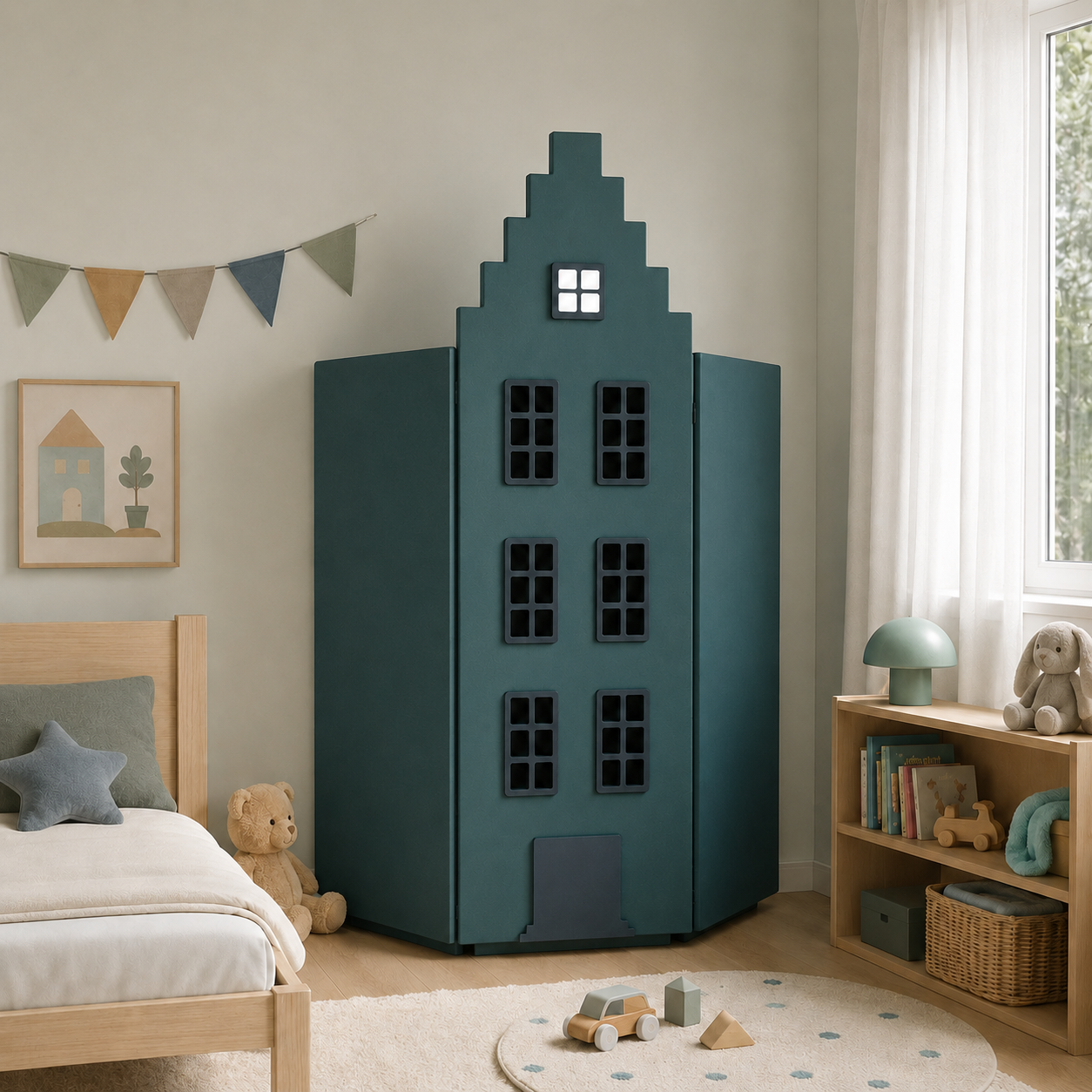 Teal Stepped-Gable House Wardrobe 3D Model 3