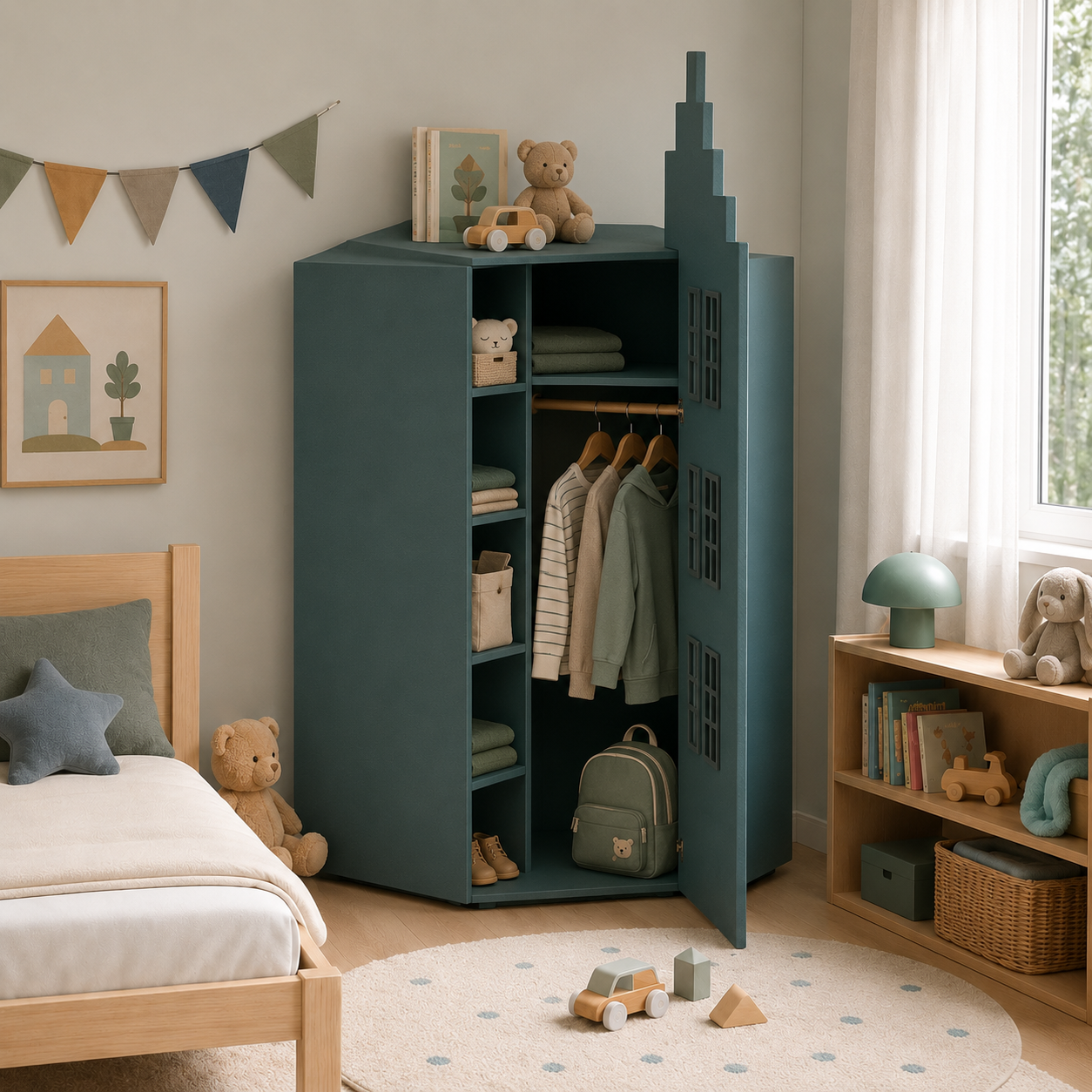 Teal Stepped-Gable House Wardrobe 3D Model 2