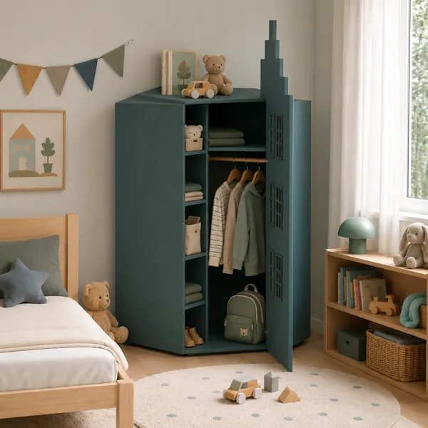 Teal Stepped-Gable House Wardrobe 3D Model back