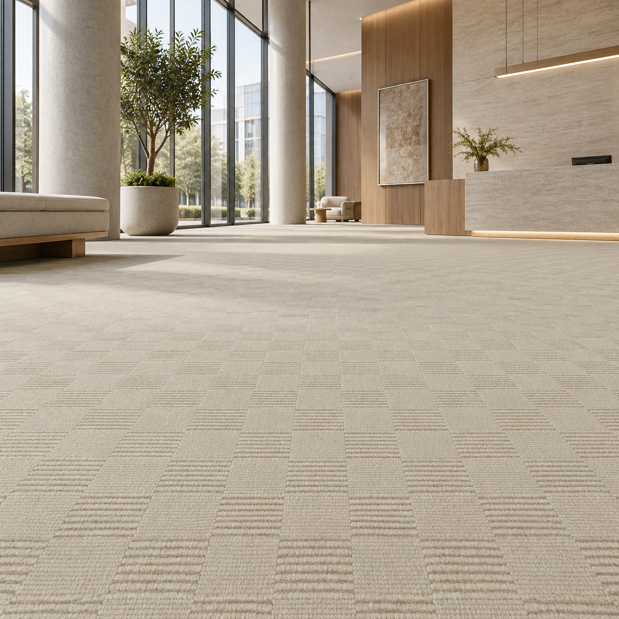Warm Ivory Checker Weave Carpet Texture 2